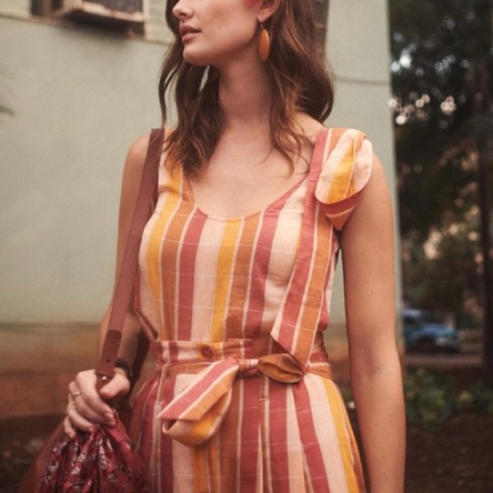 Sezane one shoulder Rio Top in Ocher Saffron Tiles